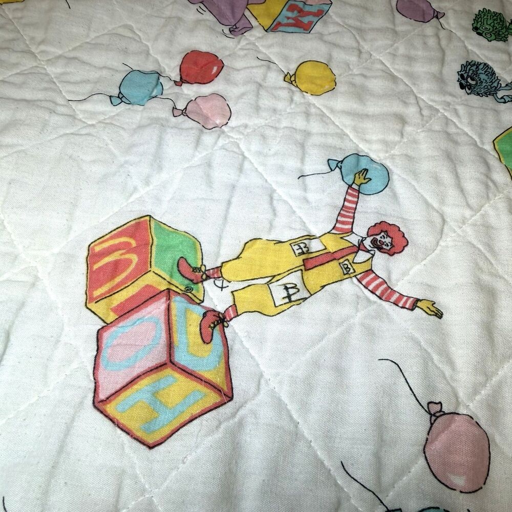 Vintage 1980s McDonald’s Baby Quilt Blanket Ronald Grimace McDonaldland Balloons - Picture 3 of 7
